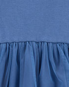 Enfant en bas âge Robe de couleur unie à manches courtes - Bleu marine, image 3 sur 4 diapositives