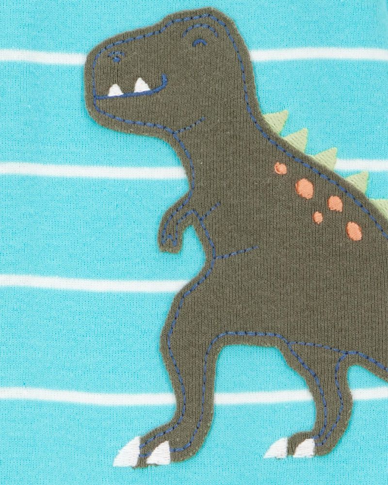 Baby 1-Piece Striped Dinosaur Print 100% Snug Fit Cotton Footie Pyjamas, image 2 of 3 slides