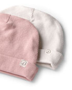 Baby Girl 2-Pack Organic Cotton Rib Caps, image 2 of 3 slides