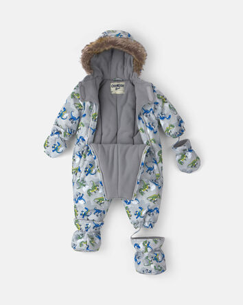 Baby Boy 1 Piece Dino Snowsuit- Grey, 