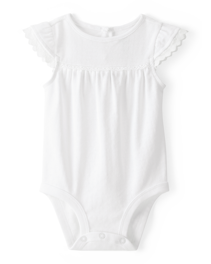 Baby Pointelle Short-Sleeve Bodysuit - White, image 1 of 3 slides