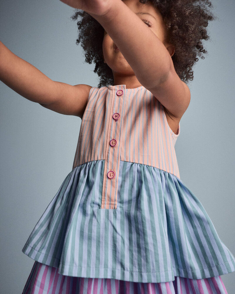 Toddler Girl Tiered Drop-Waist Dress in Stripes - Blue/Purple, image 4 of 5 slides