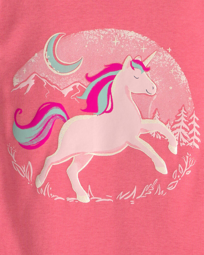 Toddler Girl 4-Piece Unicorn 100% Cotton Snug Fit Pyjama Set - Coral/Pink, image 3 of 6 slides