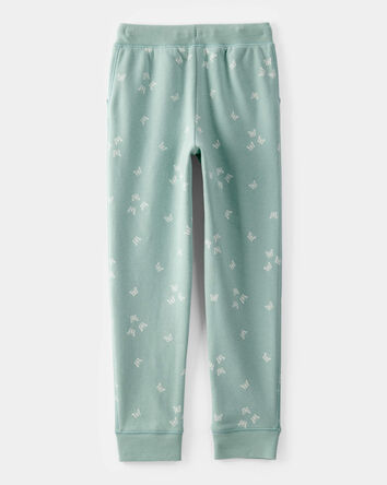 Girls Butterfly Print Pull-On Fleece Joggers - Green, 