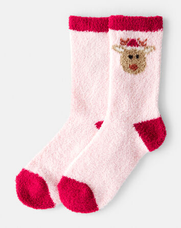 Kid Reindeer Crew Socks - Pink, 