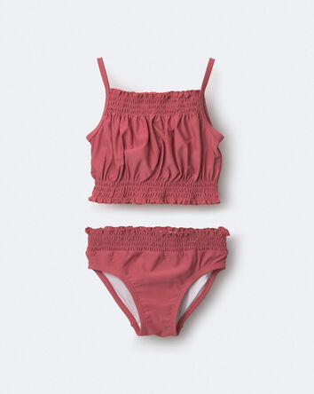 Toddler Girl Smocked Tankini Set - Burgundy, 