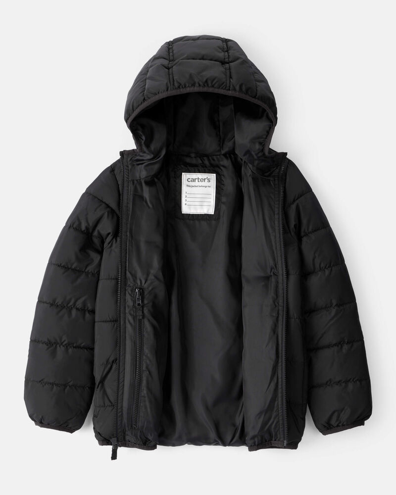 Kid Hooded Puffer Jacket - Black, image 2 of 4 slides