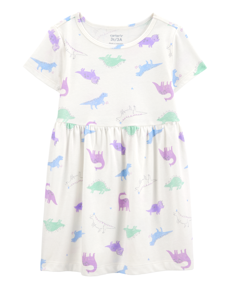 Toddler Girl Dinosaur Print Short-Sleeve Dress, image 1 of 4 slides
