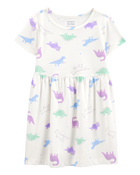 Toddler Girl Dinosaur Print Short-Sleeve Dress, image 1 of 4 slides