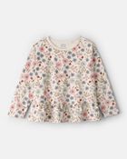 Toddler Girl Floral Print Long Sleeve Top - White, image 1 of 3 slides