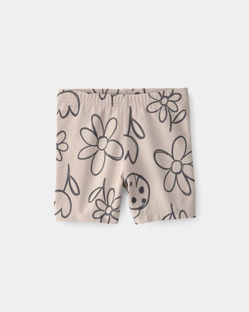 Baby Girl Floral Ladybug Bike Shorts - Brown, 