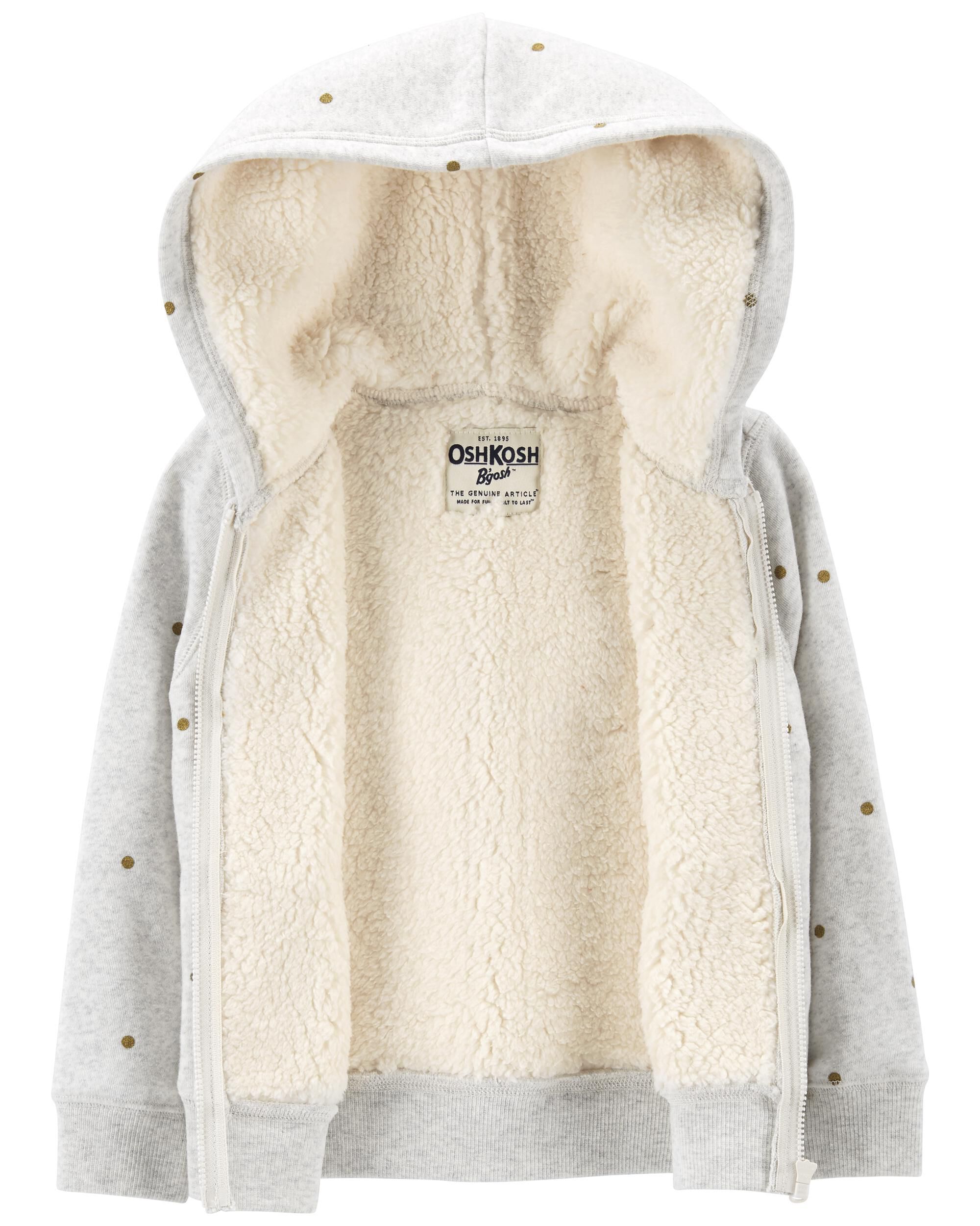 Grey Polka Dot Sherpa Lined Zip Up Hoodie Carter s Oshkosh Canada