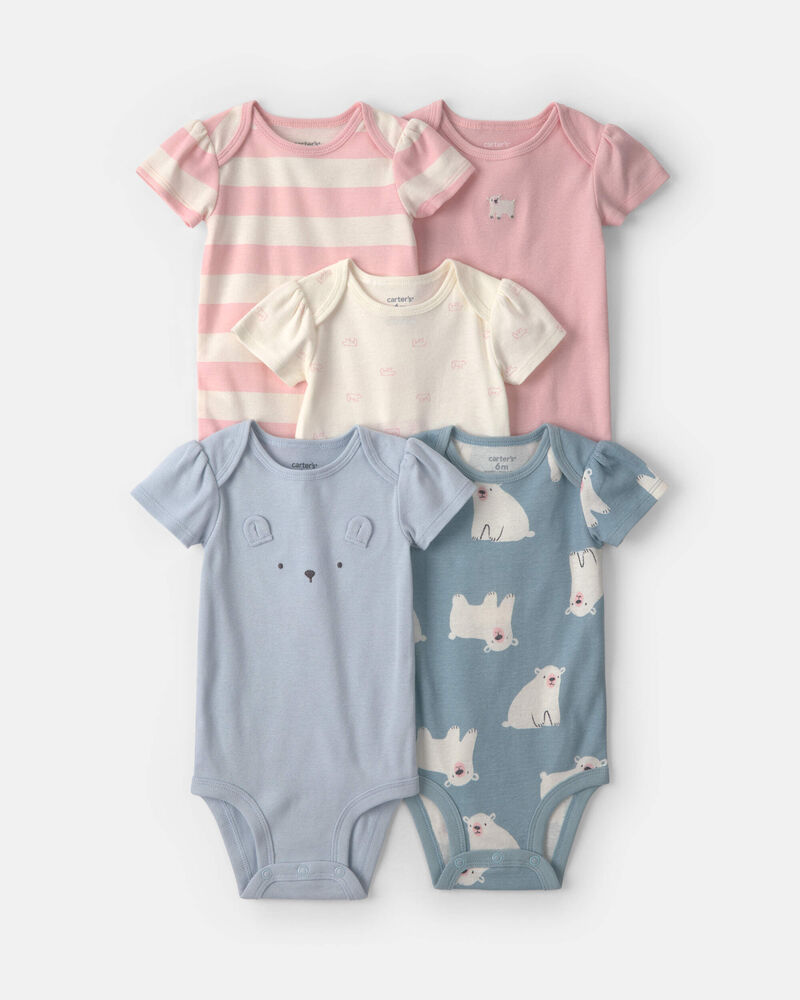 Baby Girl 5-Pack Bear Short-Sleeve Bodysuits, image 1 of 7 slides