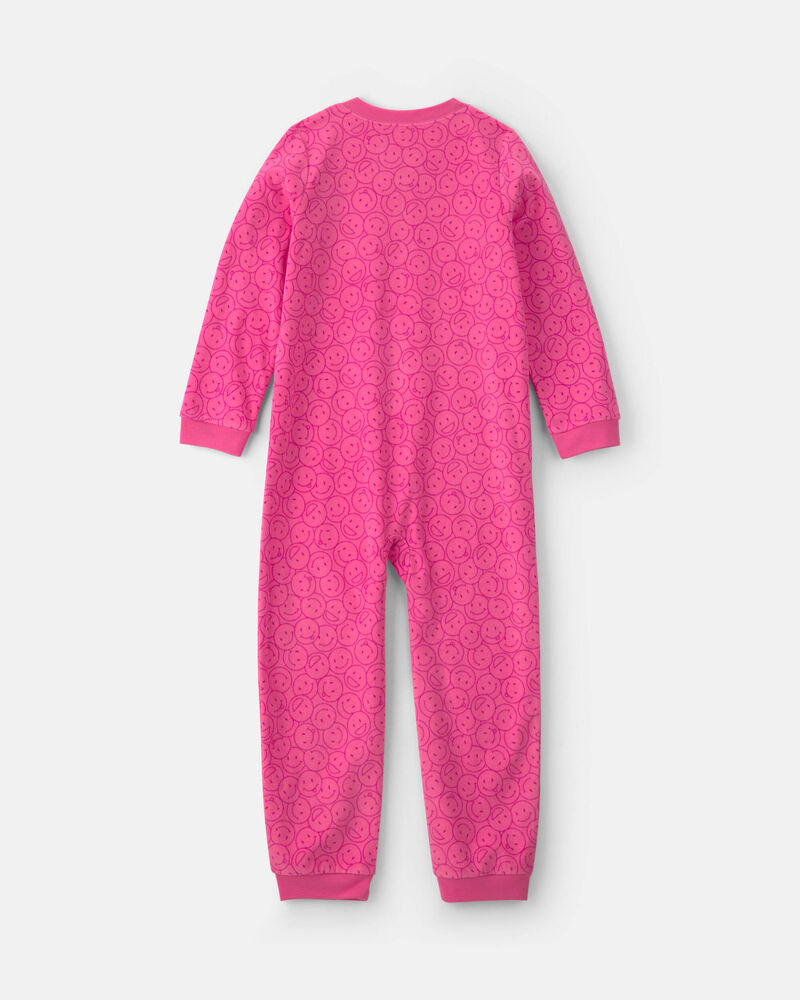 Girls 1-Piece Smiley Faces Fleece Loose Fit Pyjama - Pink, image 2 of 4 slides