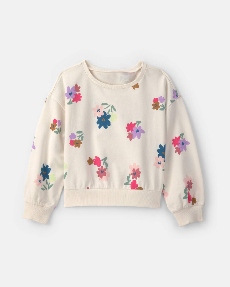 Filles - Chandail en jersey bouclette &agrave; motif floral - Ivoire, image 1 sur 2 diapositives