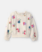 Filles - Chandail en jersey bouclette &agrave; motif floral - Ivoire, image 1 sur 2 diapositives