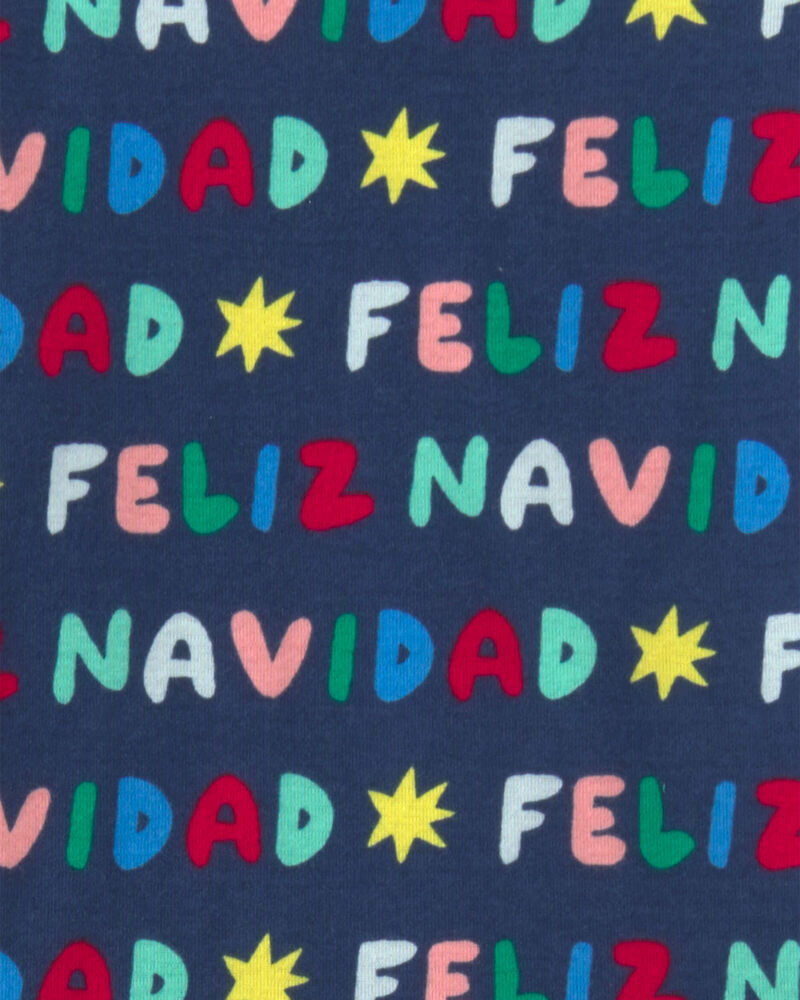 Kids 2-Piece 'Feliz Navidad' Christmas 100% Cotton Snug Fit Pyjama Set - Navy Blue, image 4 of 6 slides