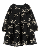 Toddler Bow Print Chiffon Holiday Dress, image 1 of 4 slides