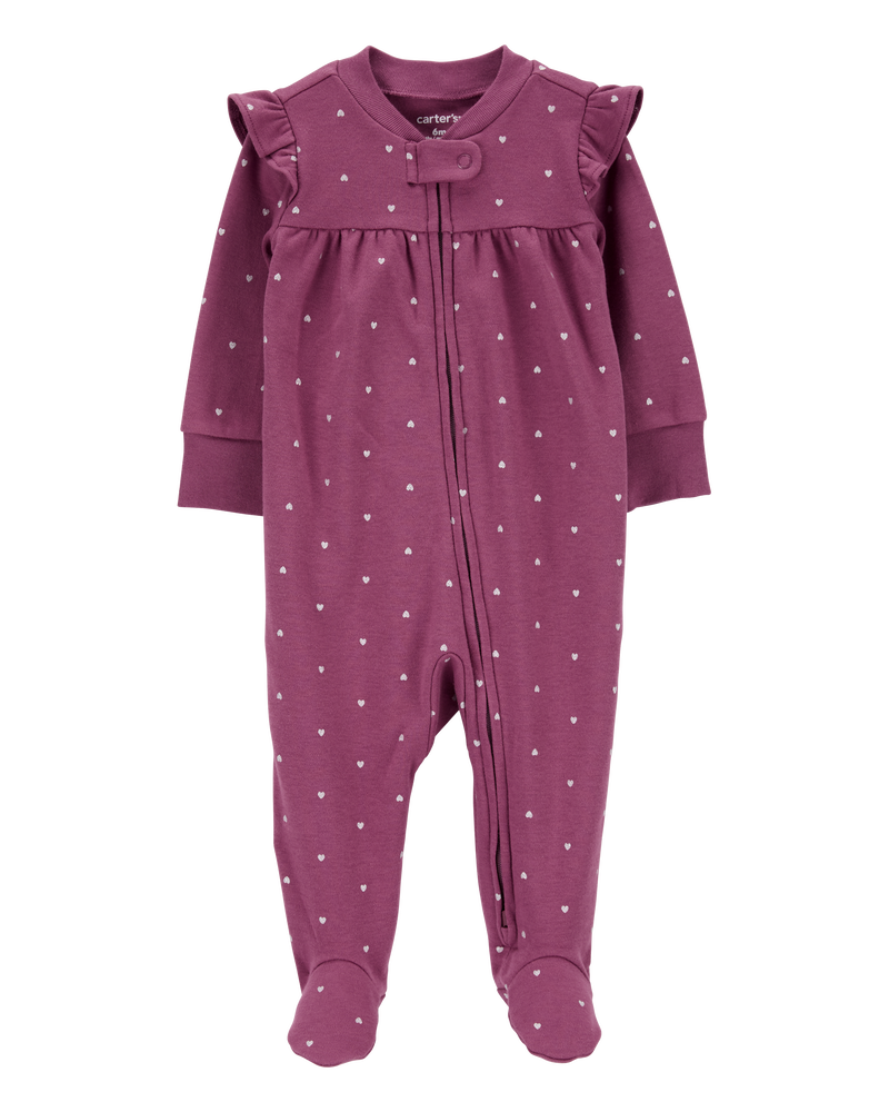 Bébé fille - Grenouillère en coton à fermeture à glissière à 2 sens à motifs de cœurs, image 1 sur 3 diapositives