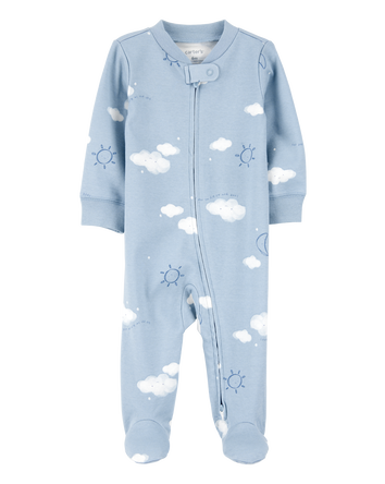 Baby Boy Cloud Print 2-Way Zip Cotton Sleeper, 