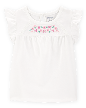 Toddler Flutter-Sleeves Floral Top - White, 