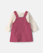B&eacute;b&eacute; fille - Ensemble 3 pi&egrave;ces robe en velours c&ocirc;tel&eacute; &agrave; motif c&oelig;urs et manches longues &ndash; Rose/Cr&egrave;me, image 4 sur 7 diapositives