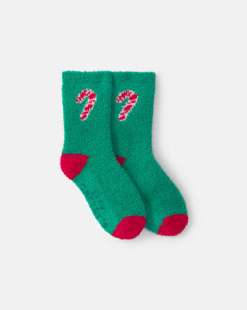 Toddler Candy Cane Christmas Cozy Socks - Green, 