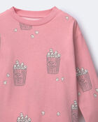 Toddler Girl Long-Sleeve Relaxed Graphic Tee in Popcorn Print - Light Pink, image 2 of 2 slides