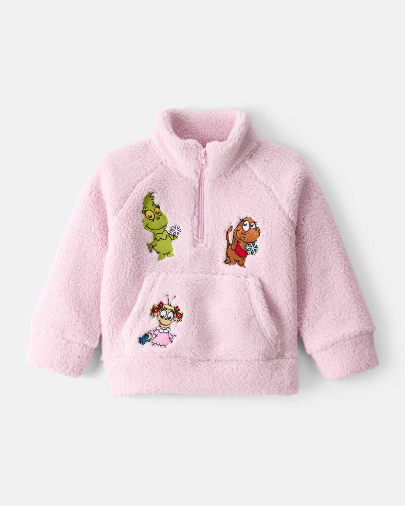 Toddler Girl Dr. Seuss™ The Grinch Sherpa Quarter-Zip Pullover Sweatshirt - Pink, image 1 of 3 slides
