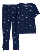 Garçons - Pyjama 2 pièces décontracté en tricot gaufré imprimé gamer - Bleu marine, image 1 sur 3 diapositives