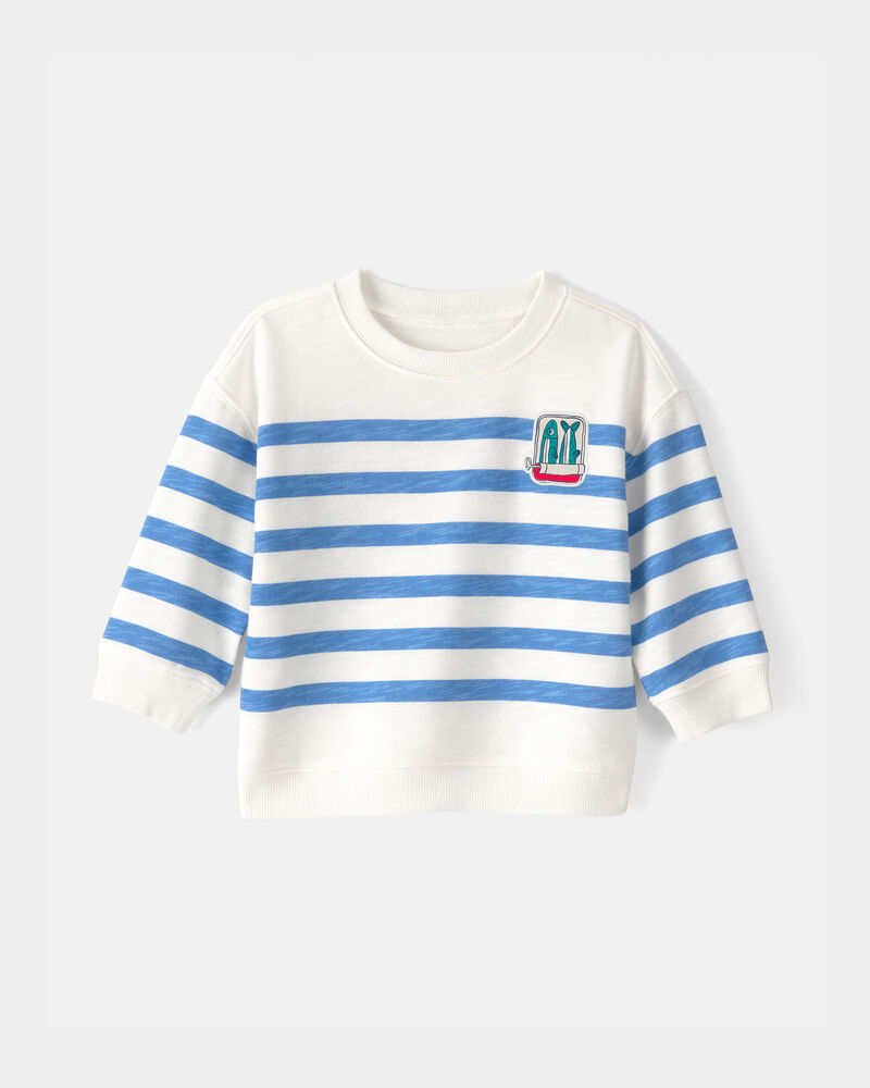 Baby Boy Striped French Terry Pullover Sweatshirt - Blue/White, image 1 of 4 slides