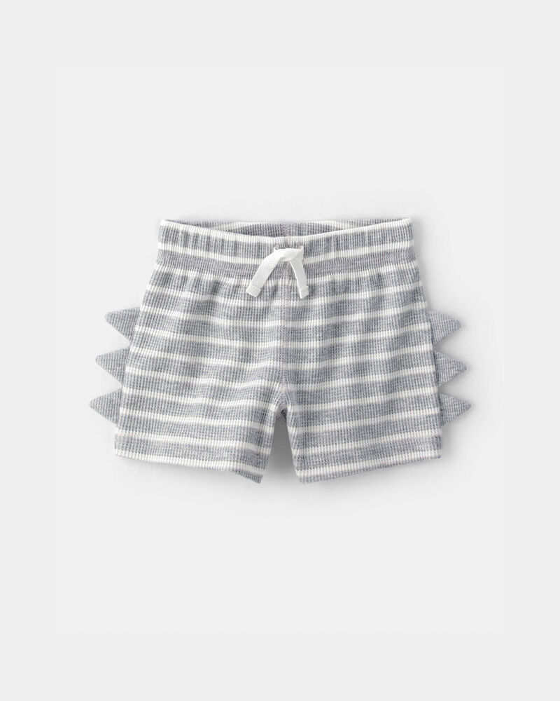 Baby Boy 2-Piece Dino Spikes Striped Thermal Short-Sleeve Bodysuit & Short Set - Grey, image 2 of 4 slides