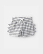 Baby Boy 2-Piece Dino Spikes Striped Thermal Short-Sleeve Bodysuit & Short Set - Grey, image 2 of 4 slides