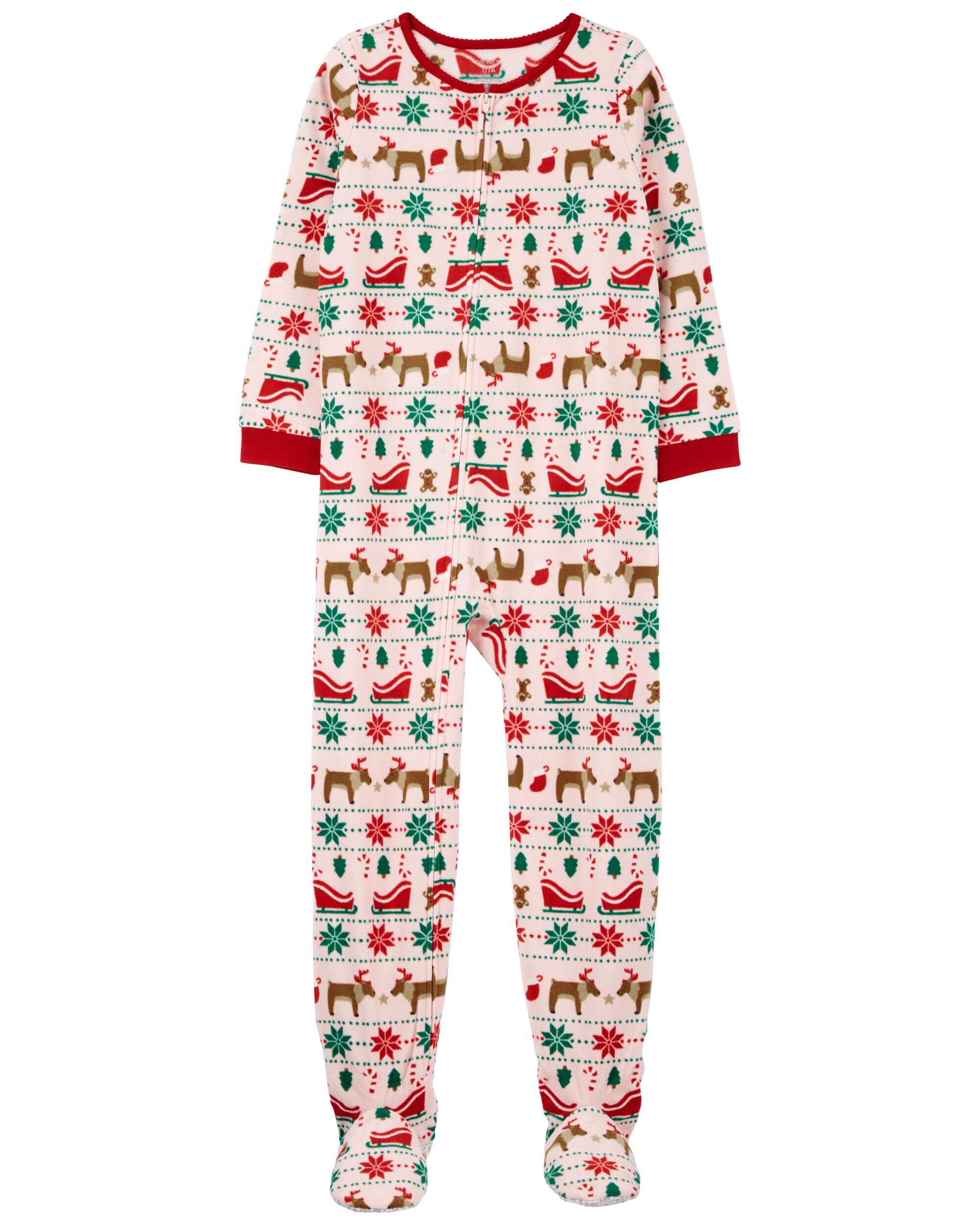 Pink 1 Piece Fair Isle Fleece Footie Pyjamas Carter s Oshkosh Canada