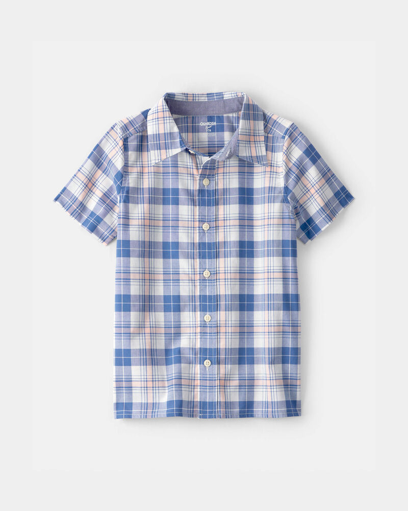Boys Plaid Short-Sleeve Button-Down Shirt - Blue, image 1 of 3 slides