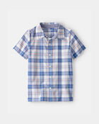 Boys Plaid Short-Sleeve Button-Down Shirt - Blue, image 1 of 3 slides