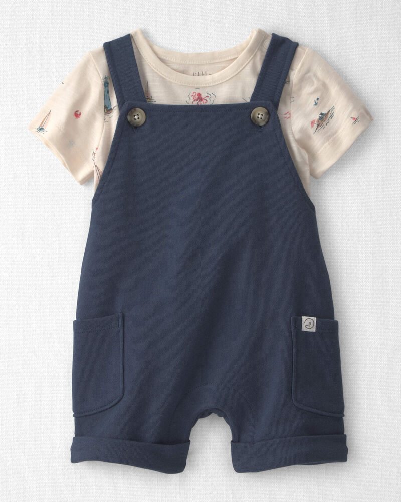B&eacute;b&eacute; - Ensemble salopette courte 2 pi&egrave;ces en coton biologique &agrave; motif Vacances &agrave; la mer, image 1 sur 5 diapositives