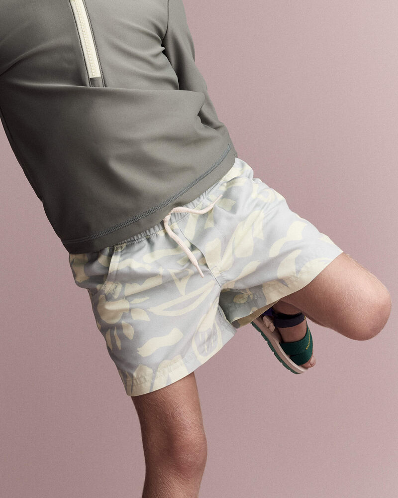 Toddler Boy Tropical Swim Trunks - Sage, image 1 of 7 slides