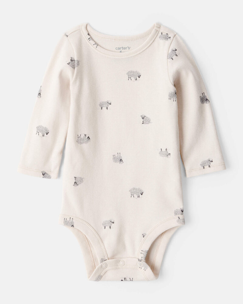 Baby Boy 2-Piece Sheep Print Cotton Long-Sleeve Overall Set - White/Grey, image 3 of 6 slides