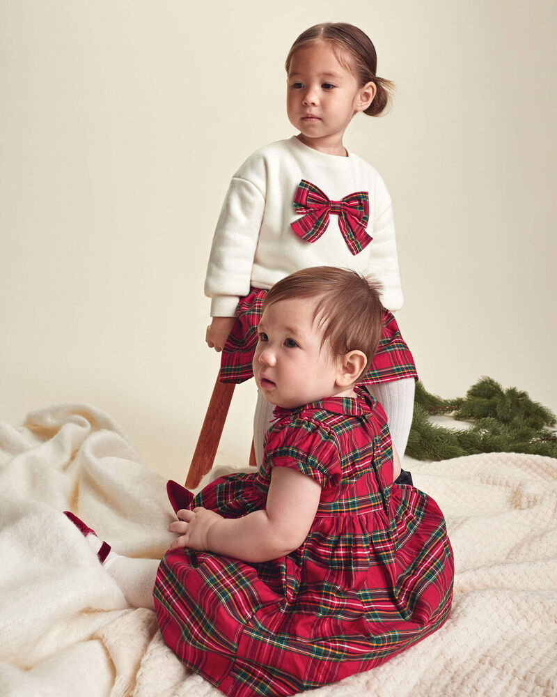 Baby Girl Holiday Plaid Short-Sleeve Dress - Red, image 5 of 7 slides