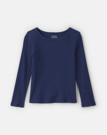 Girls Long-Sleeve Ribbed Top - Navy Blue, 