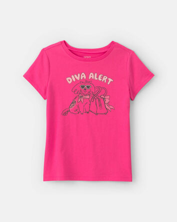 Girls 'Diva Alert' Dog Graphic Tee - Pink, 