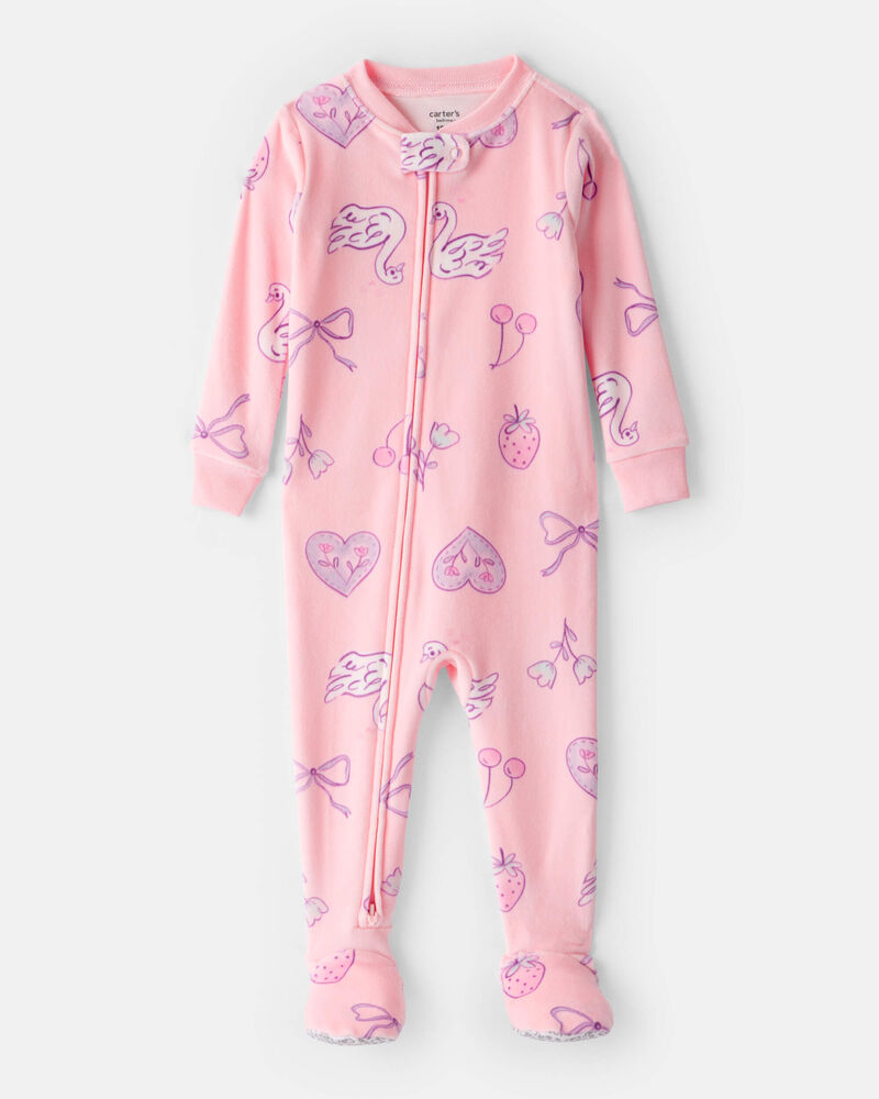 Toddler Girl Swan DreamPlush Snug Fit 1-Piece Pyjamas - Pink, image 1 of 3 slides