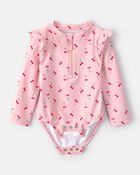 Baby Girl Cherry Long-Sleeve 1-Piece Rashguard Swimsuit - Pink, image 2 of 5 slides