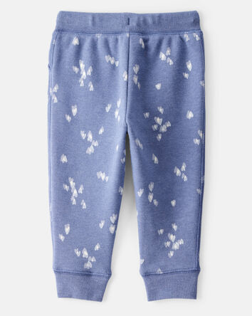 Baby Girl Heart Print French Terry Drawstring Joggers - Blue, 
