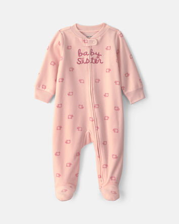 B&eacute;b&eacute; fille - Grenouill&egrave;re en molleton &agrave; fermeture &agrave; glissi&egrave;re double sens &laquo;Baby Sister&raquo; - Rose, 