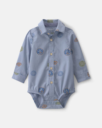 Baby Boy Patchwork Poplin Button-Down Bodysuit - Blue, 