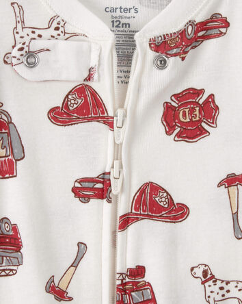 B&eacute;b&eacute; gar&ccedil;on - Pyjama ajust&eacute; 1 pi&egrave;ce en 100 % coton, camion d&rsquo;incendie - Blanc, 