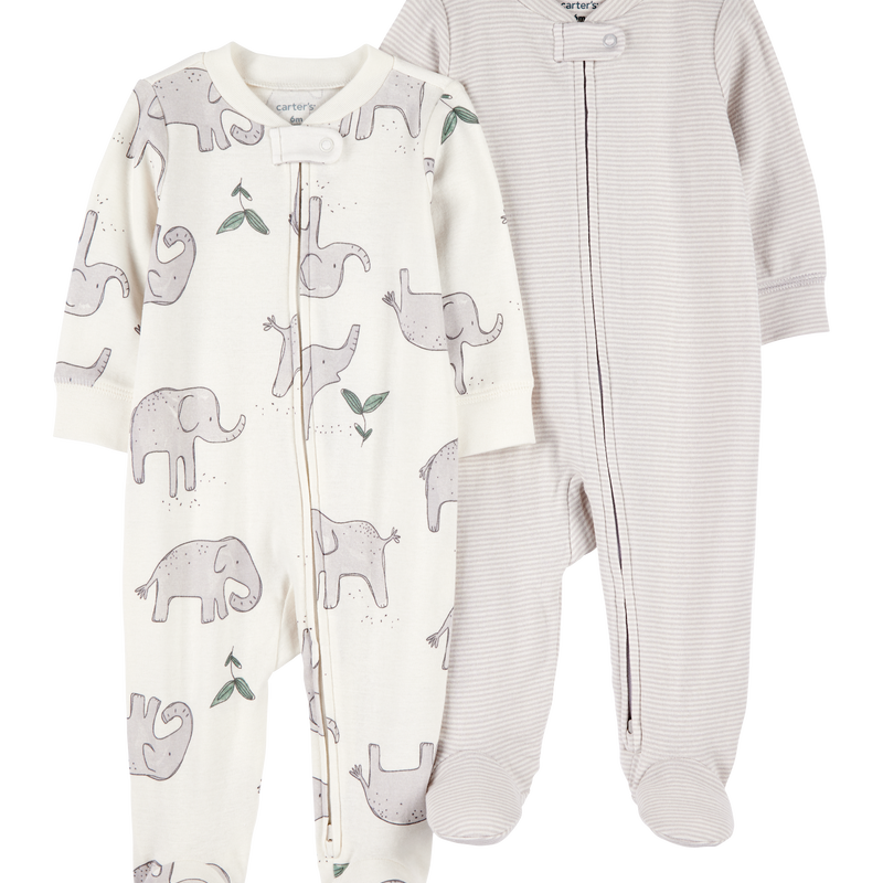 Multi Baby 2-Pack Striped Elephant 2-Way Zip Cotton Sleeper | Carter’s Oshkosh Canada