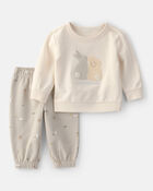 Baby 2-Piece Easter Bunny French Terry Tee & Pant Set - Cream, image 1 of 6 slides